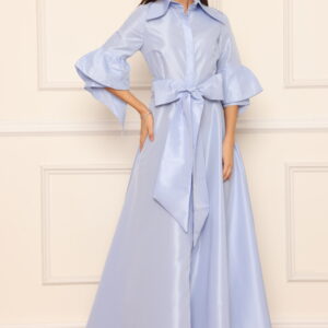 Baby blue collar dress with designed sleeves