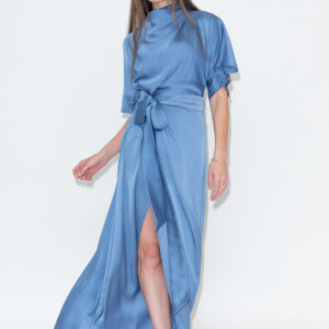 Dusty Blue collar satin dress