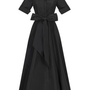 Black Collared Maxi Dress with Tie Belt